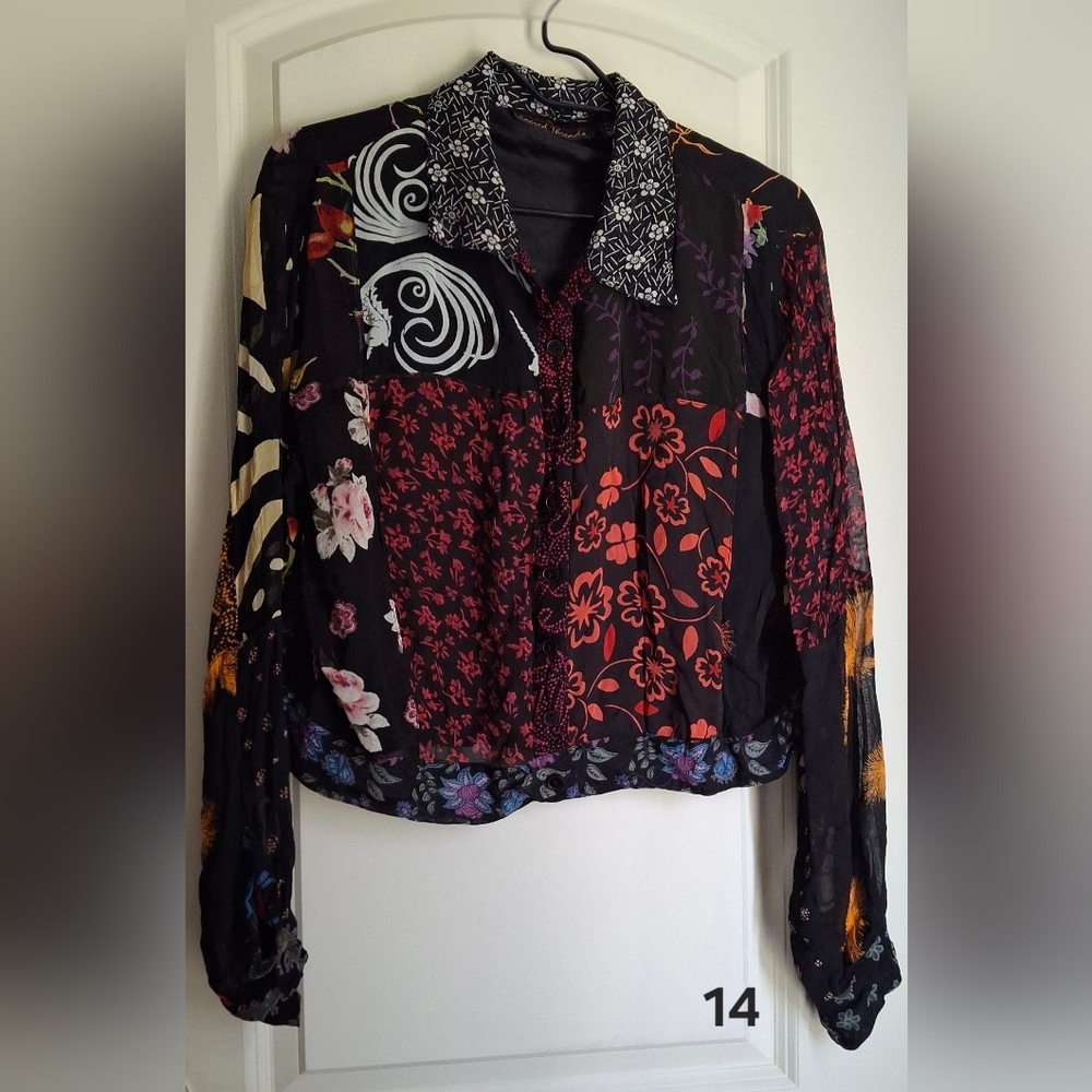 Sacred Threads M/L Rayon Floral Patchwork Long Sleeve Jacket Embroidered